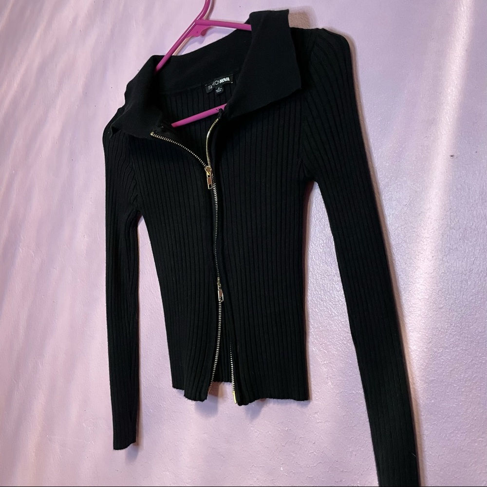 Fashion Nova 2 way zip black ribbed sweater - Picture 4 of 4